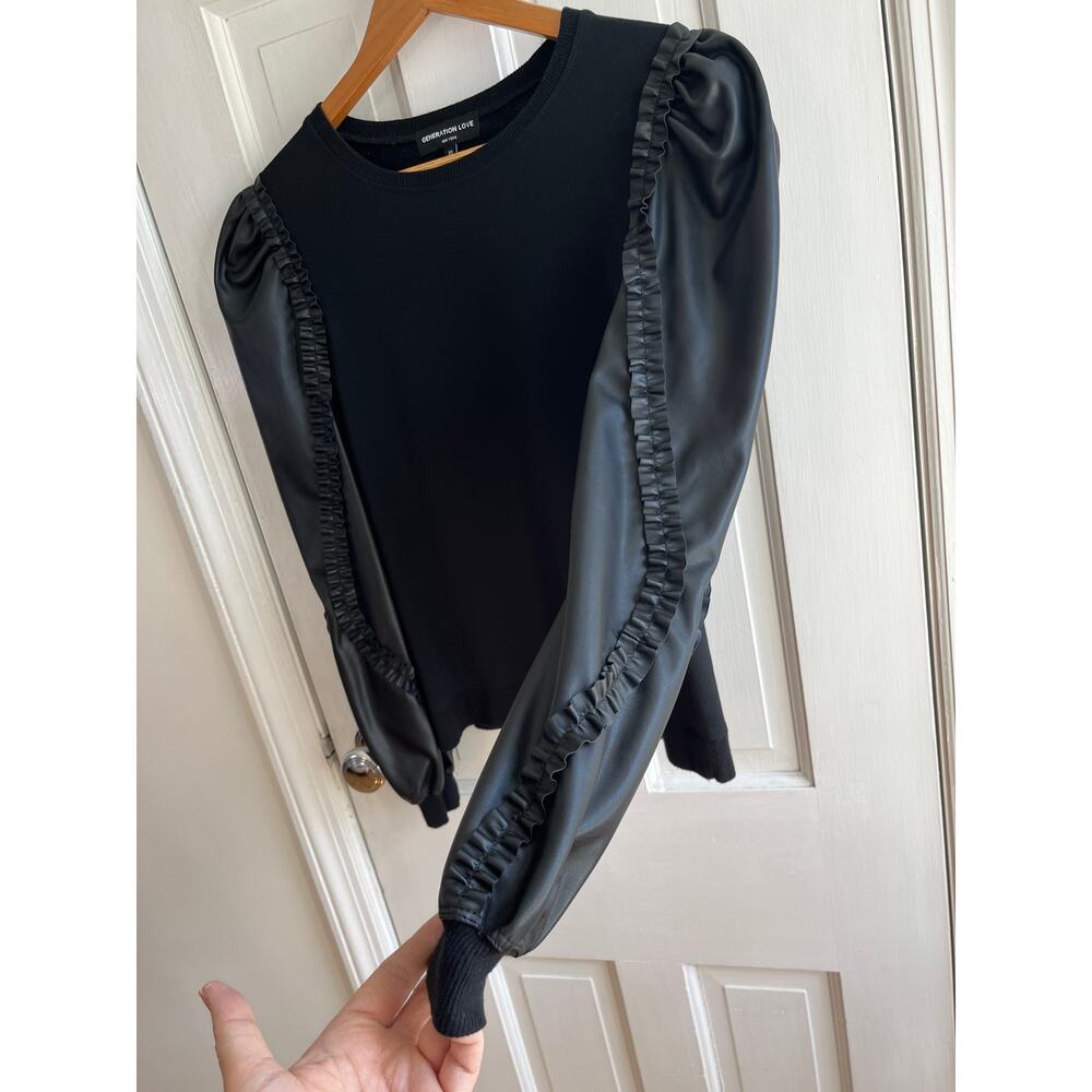 Generation Love Georgia SOFT Faux Leather Sleeve Top - Solid Black - Size XS - Picture 5 of 9